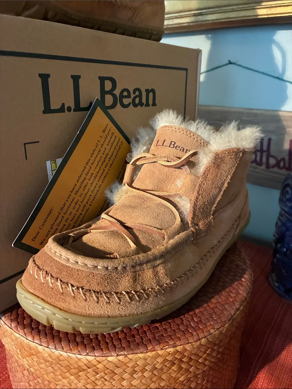L.L.Bean Wicked Good Lodge Chukka Slippers shearling trim & Suede Uppet